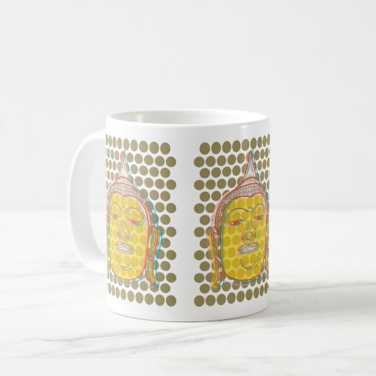 禅アジアの黄色い仏の点のオフセッモダントポップ・アートの コーヒーマグカップ (正面左)