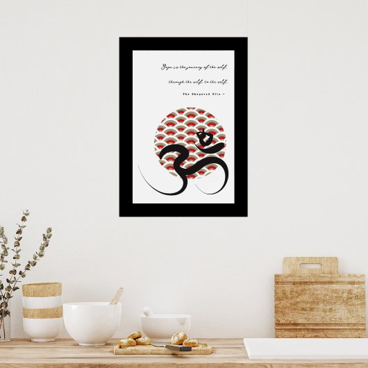 禅アジア赤日ヨガモダン書道Omオウム ポスター (キッチン)