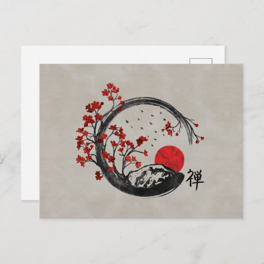 禅エンソサークルと桜ブランチ シーズンポストカード (正面/裏面)