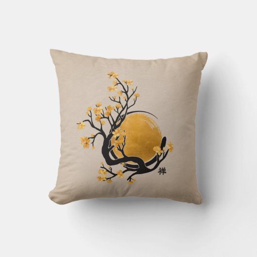 禅エンソサークルゴールデンサンと桜花 クッション (正面)