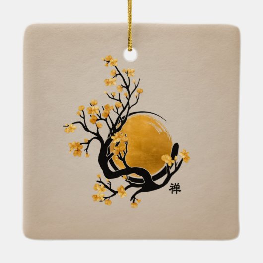 禅エンソサークルゴールデンサンと桜花 セラミックオーナメント (裏面)