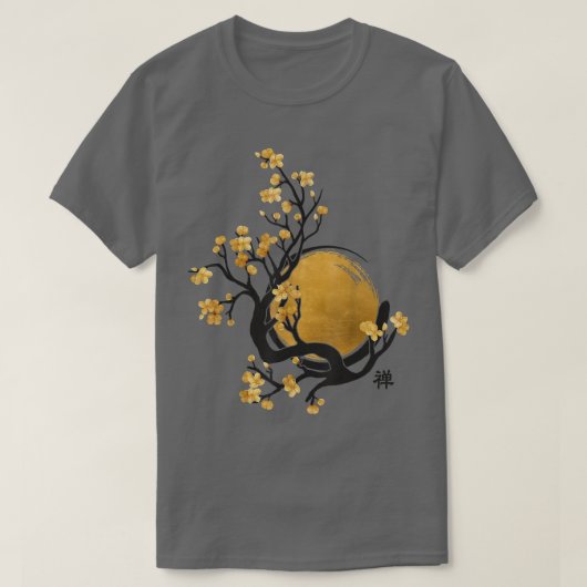 禅エンソサークルサンと桜花 Tシャツ (デザイン正面)