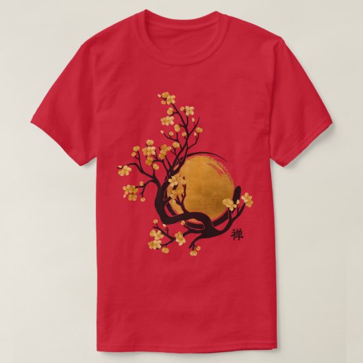 禅エンソサークルサンと桜花 Tシャツ (デザイン正面)