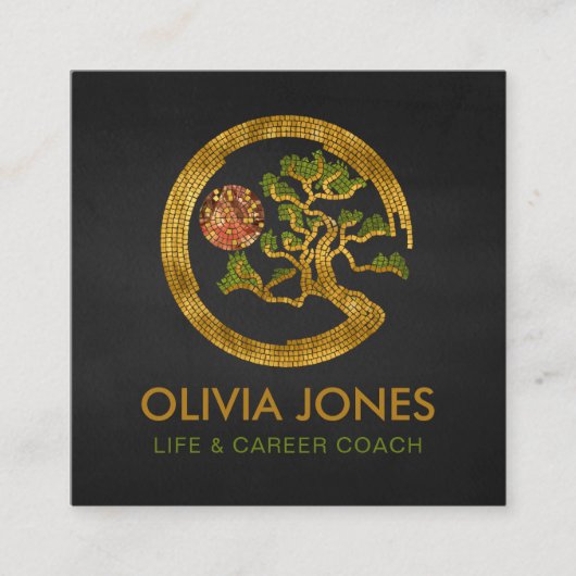 禅エンソーサークルと盆栽モザイク スクエア名刺 (正面)