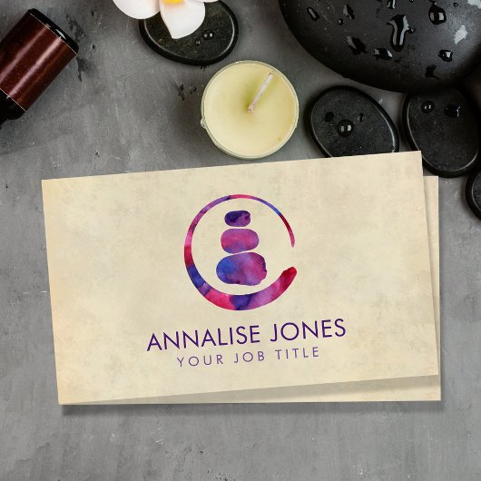 禅エンソーサークルと禅の石 – 紫の水色 名刺