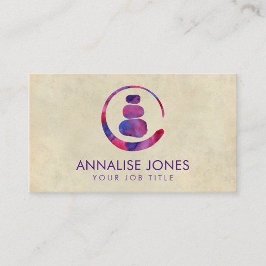 禅エンソーサークルと禅の石 – 紫の水色 名刺 (正面)