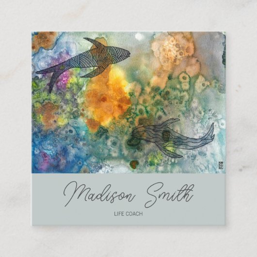 禅オリエンタルコイ池フィッシュウォーターカラーライフコーチ スクエア名刺 (正面)
