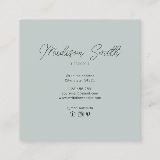 禅オリエンタルコイ池フィッシュウォーターカラーライフコーチ スクエア名刺 (裏面)