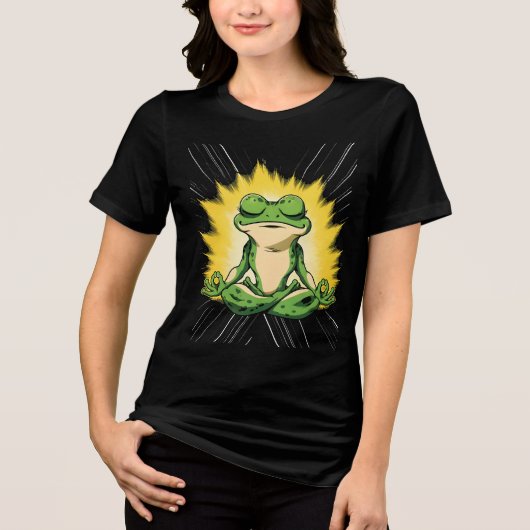 禅カエル瞑想スーパーサイヤ人グローアート トライブレンドTシャツ (正面)
