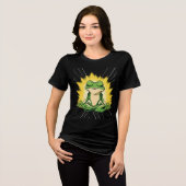 禅カエル瞑想スーパーサイヤ人グローアート トライブレンドTシャツ (正面全面)