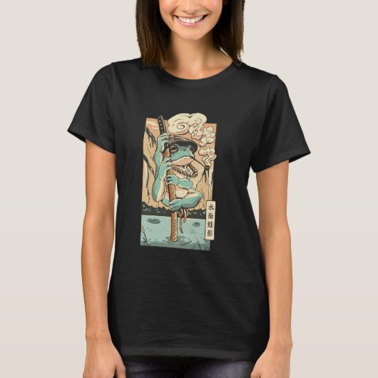 禅ガーデンに佇むカエルの侍 Tシャツ (正面)