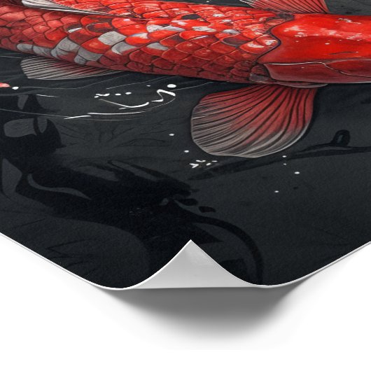 禅コイ魚花さくらんぼポスター ポスター (角)