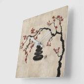 禅ストーンズ桜ツリー スクエア壁時計 (傾斜)