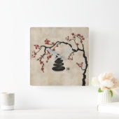 禅ストーンズ桜ツリー スクエア壁時計 (ホーム)