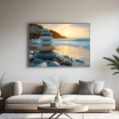 禅セレニティ | 日の出で積み上げ石 吊り下げ型タペストリー