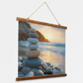 禅セレニティ | 日の出で積み上げ石 吊り下げ型タペストリー (傾斜あり)