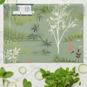 禅バンブー森の植物パターン (2) キッチンタオル (折り畳み)