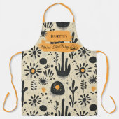 禅フローラキッチン衣服インブラック&オレンジウェルネス エプロン (正面)