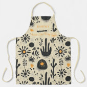 禅フローラキッチン衣服インブラック&オレンジウェルネス エプロン (正面)