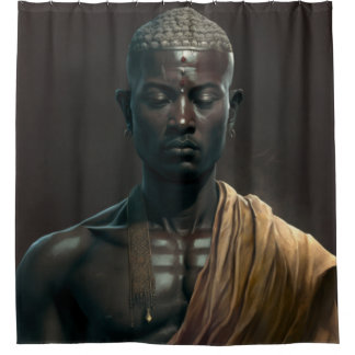 禅ブラックブッダのシャワーカーテン シャワーカーテン