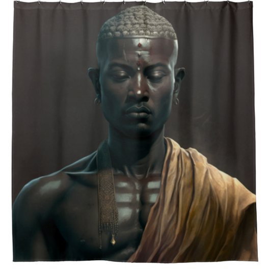 禅ブラックブッダのシャワーカーテン シャワーカーテン (正面)