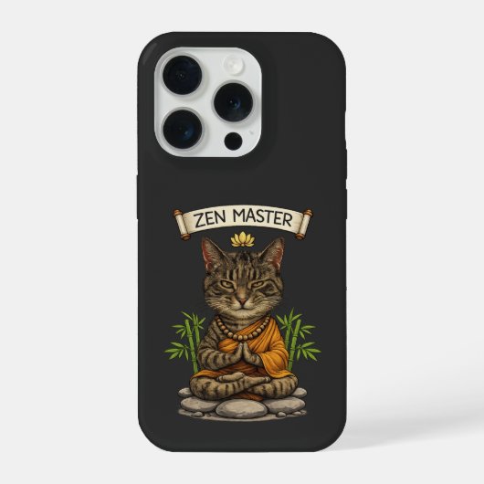 禅マスター猫 楽しい グレー縞猫 ギフト iPhoneケース (裏面)