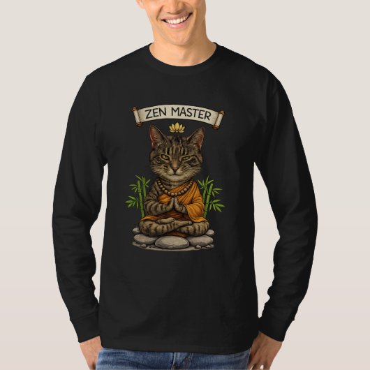 禅マスター猫 楽しい リラックス グレー タビー 猫 ギフト Tシャツ (正面)
