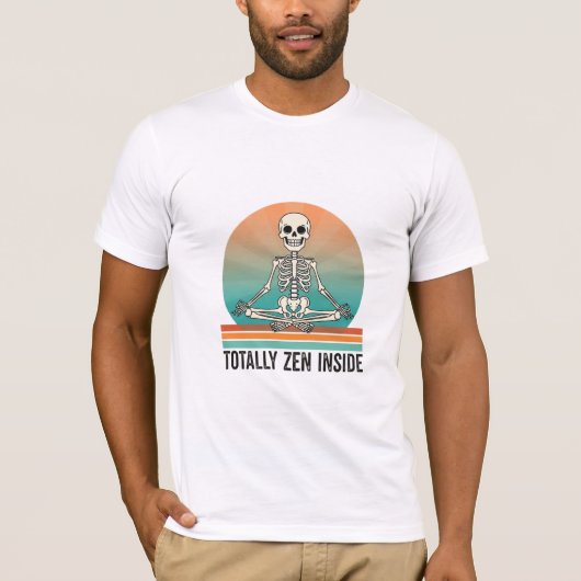 禅モード全開！瞑想するスケルトンのレトロデザイン Tシャツ (正面)