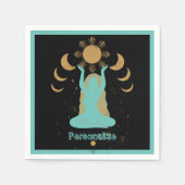 禅ヨガ瞑想金ゴールドティール(緑がかった色)ブラックパーソナライズされた スタンダードカクテルナプキン (正面)