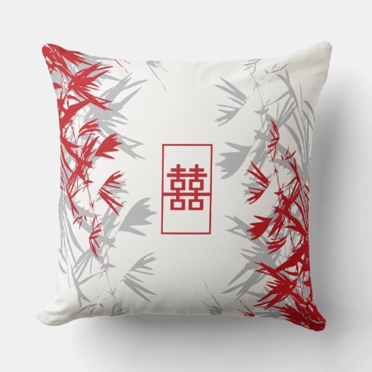 禅レッドグレー竹葉の二重モダン幸福 クッション (正面)