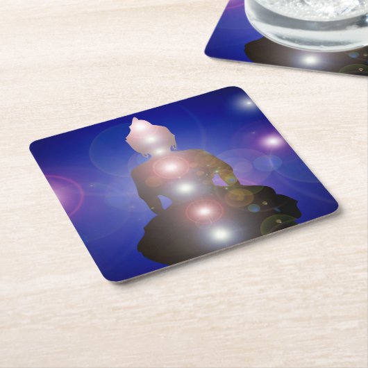 禅仏チャクラヨガ瞑想ナマステ スクエアペーパーコースター (アングル)