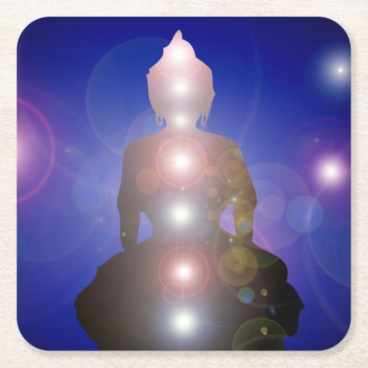 禅仏チャクラヨガ瞑想ナマステ スクエアペーパーコースター (正面)