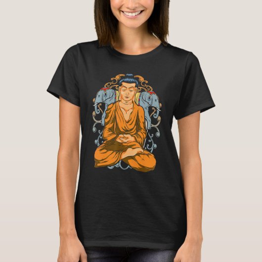 禅仏教スピリチュアルヨガ瞑想アジアゾウ Tシャツ (正面)