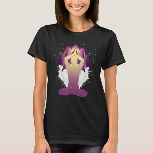 禅仏教ロータスフラワースピリチュアルヨギ瞑想 Tシャツ (正面)