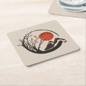 禅円窓と桜樹 スクエアペーパーコースター (アングル)