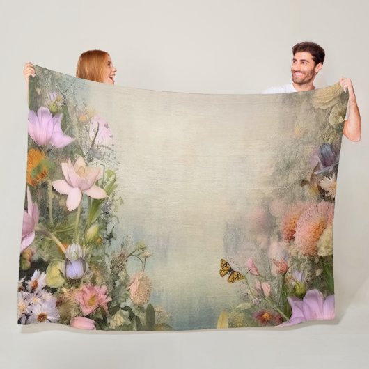 禅園オアシス:水彩画の落ち着いた蓮 フリースブランケット (インサイチュ)