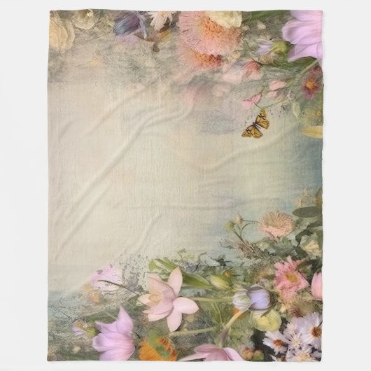 禅園オアシス:水彩画の落ち着いた蓮 フリースブランケット (正面)