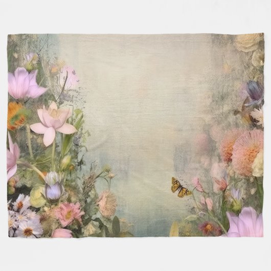 禅園オアシス:水彩画の落ち着いた蓮 フリースブランケット (正面(横))