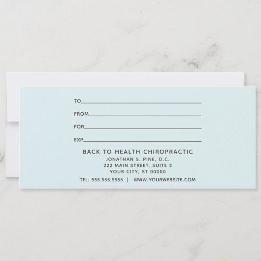 禅小石と海カイロプラクティックギフト証明書 (裏面)