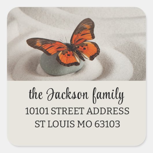 禅庭園のモンアカチョウ Return Address スクエアシール (正面)