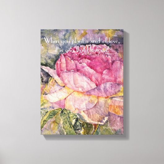 禅引用文バラ水彩画 キャンバスプリント (正面)