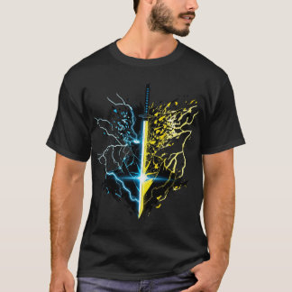 禅慈寺の雷神刀 - 青と黄色の稲妻 Tシャツ