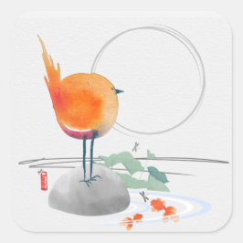 禅水色の鳥の芸術 スクエアシール