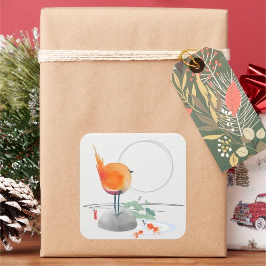 禅水色の鳥の芸術 スクエアシール (クリスマス)