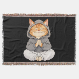禅猫のパーカー姿 - かわいい瞑想カートゥーン猫 スローブランケット