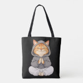 禅猫のパーカー姿 - かわいい瞑想カートゥーン猫 トートバッグ (裏面)
