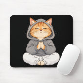 禅猫のパーカー姿 - かわいい瞑想カートゥーン猫 マウスパッド (マウス)