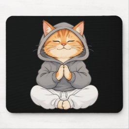 禅猫のパーカー姿 - かわいい瞑想カートゥーン猫 マウスパッド