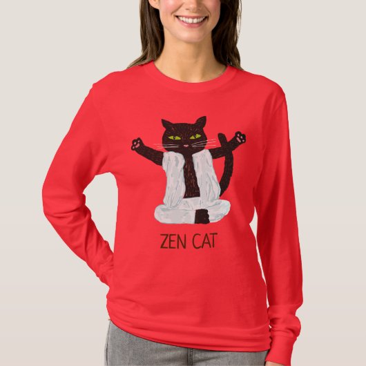 禅猫ヨガ瞑想は中間の枕 Tシャツ (正面)