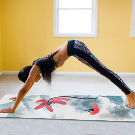 禅画赤蓮花山背景 ヨガマット